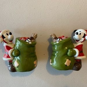 Santa Mickey Mouse Matching Christmas Candlestick Holders